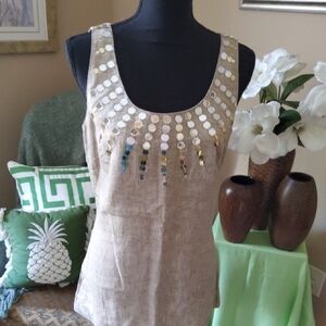Tory Burch Embellished Tan Sleeveless Top
